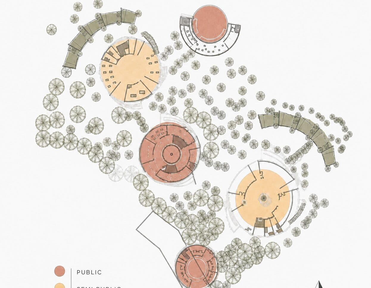 Zoning — public, semi-public, and private nodes