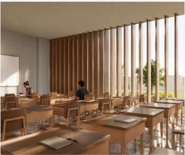 Classroom, timber louvre screen